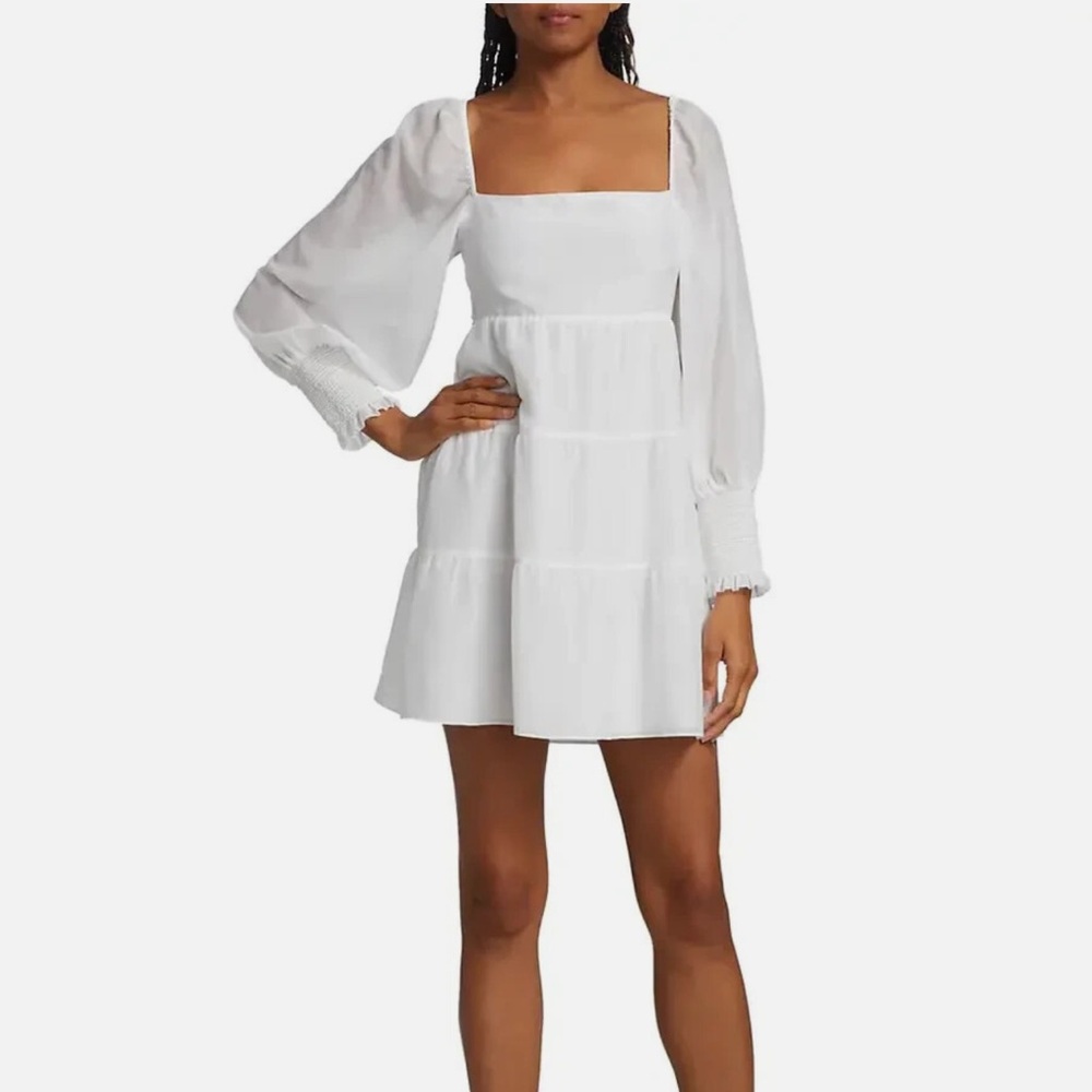 Alice + Olivia White Silk Long Sleeve Dress - Picture 2 of 12